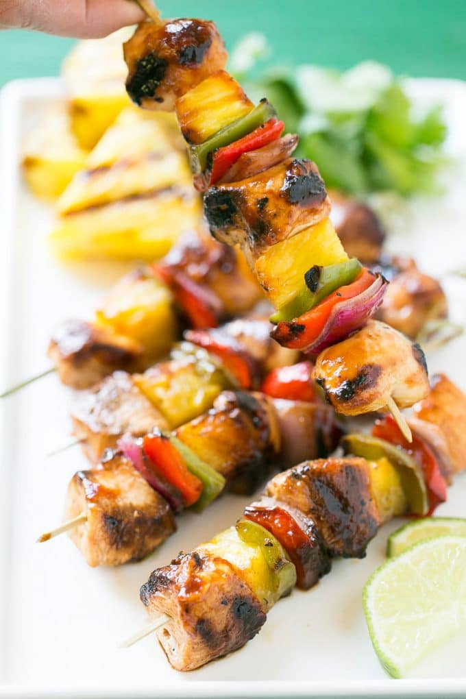 Hawaiian Chicken Kabobs Recipe | Hawaiian Chicken Kabobs | Chicken Pineapple Kabobs #pineapple #chicken #grilling #dinner #ezlod Hawaiian chicken skewered with pineapple and bell peppers.