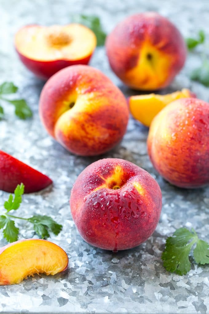 Peach Salsa | Fruit Salsa #peaches #salsa #dip #appetizer #ezlod Fresh whole and cut fruit.
