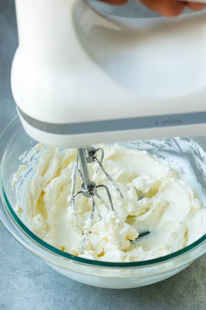 Cream Cheese Fruit Dip | Fruit Recipe | Fruit Dip #fruit #dip #creamcheese #snack #dessert #ezlod A mixer whipping up cream cheese for fruit dip.
