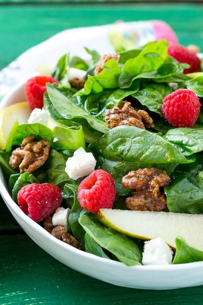 Candied Walnuts Recipe | Candied Nuts | Glazed Walnuts | Cinnamon Sugar Walnuts #walnuts #dessert #snack #ezlod Spinach salad with fruit, feta cheese and candied walnuts.