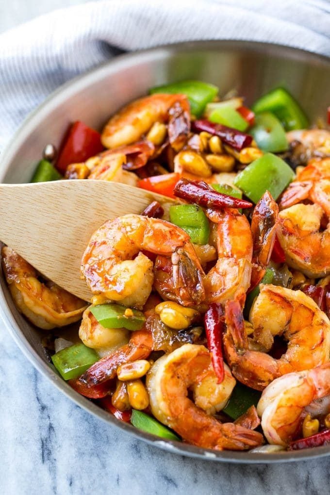 Kung Pao Shrimp | Shrimp Recipe | Shrimp Stir Fry | Easy Shrimp Recipe #shrimp #stirfry #peppers #dinner #ezlod #spicy A skillet of spicy shrimp with peanuts and vegetables.