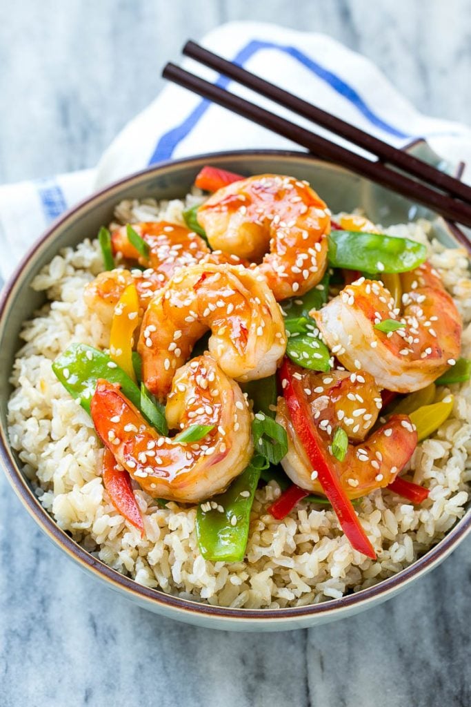 Teriyaki Shrimp Stir Fry Recipe | Shrimp Stir Fry | Healthy Stir Fry #shrimp #teriyaki #vegetables #stirfry #dinner #ezlod Shrimp stir fry with veggies served over brown rice.