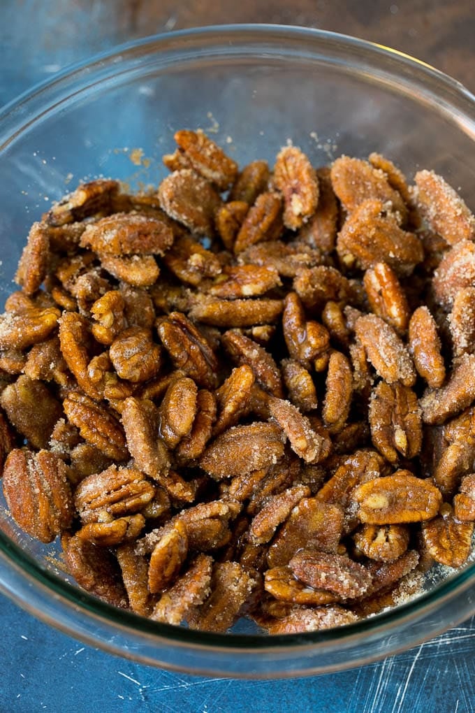 Candied Pecans Recipe | Glazed Pecans | Sugared Pecans #pecans #nuts #snack #dessert #ezlod Nuts coated in egg white and sugar.
