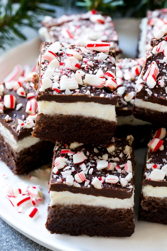 Peppermint Brownies Recipe | Holiday Brownies | Candy Cane Brownies | Mint Brownies #brownies #mint #peppermint #chocolate #dessert #christmas #ezlod These layered peppermint brownies are full of flavor and so festive for the holidays with crushed candy canes on top.