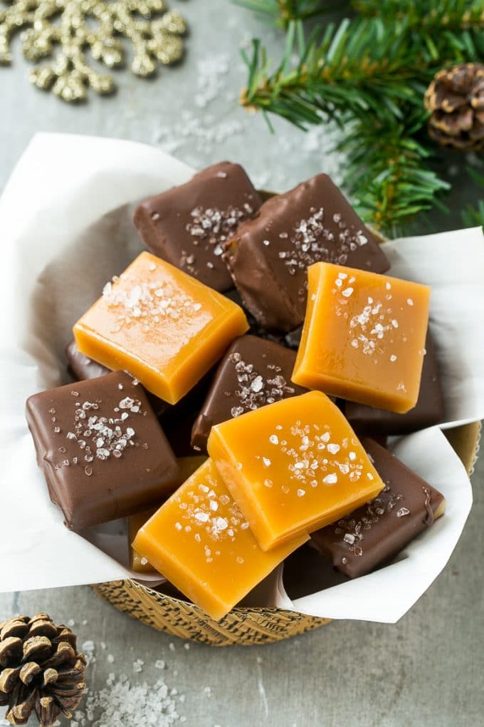 Microwave Caramels with Sea Salt Recipe | Homemade Caramels | Sea Salt Caramel | Homemade Candy #candy #caramels #caramel #microwavecaramels #homemade #dessert #ezlod Microwave caramels dipped in chocolate and finished with a sprinkle of sea salt.