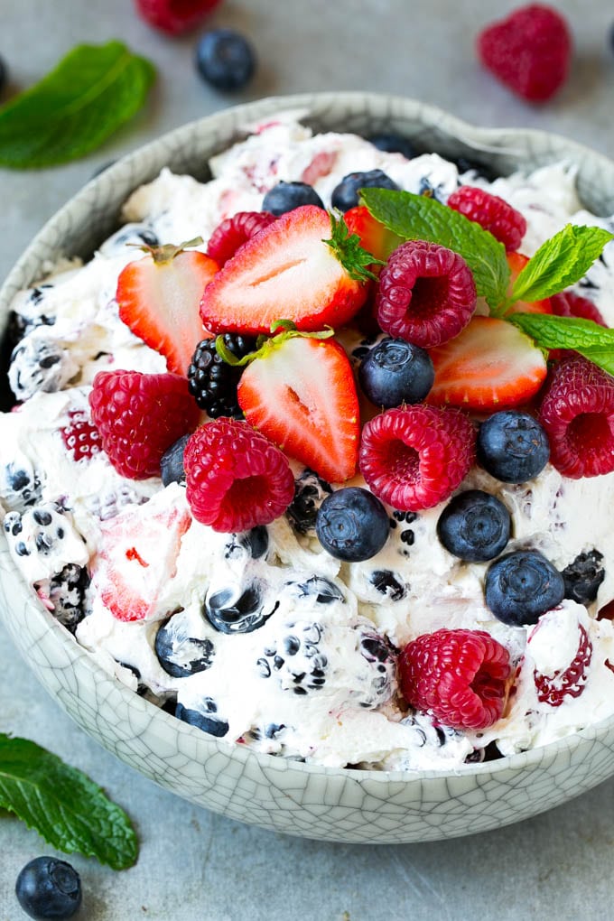 Berry Cheesecake Salad Recipe | Fruit Salad | Berry Fruit Salad | Cheesecake Salad #salad #cheesecake #fruit #berries #sidedish #dessert #ezlod Berry cheesecake salad with fresh mixed berries tossed in a creamy dressing.