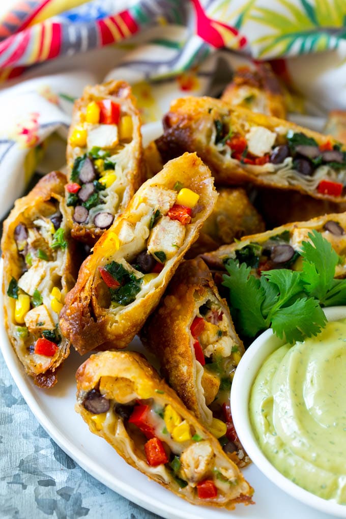 Southwestern Egg Rolls Recipe | Easy Egg Roll Recipe | Mexican Appetizer | Egg Roll Recipe | Southwest Egg Rolls #eggrolls #appetizer #chicken #snack #ezlod Southwestern egg rolls filled with chicken, beans, peppers, corn and cheese.