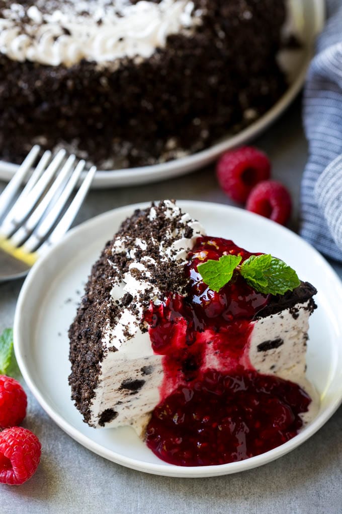 Raspberry Sauce Recipe | Homemade Raspberry Sauce | Raspberry Recipe #raspberries #dessert #ezlod Homemade raspberry sauce served over ice cream cake.