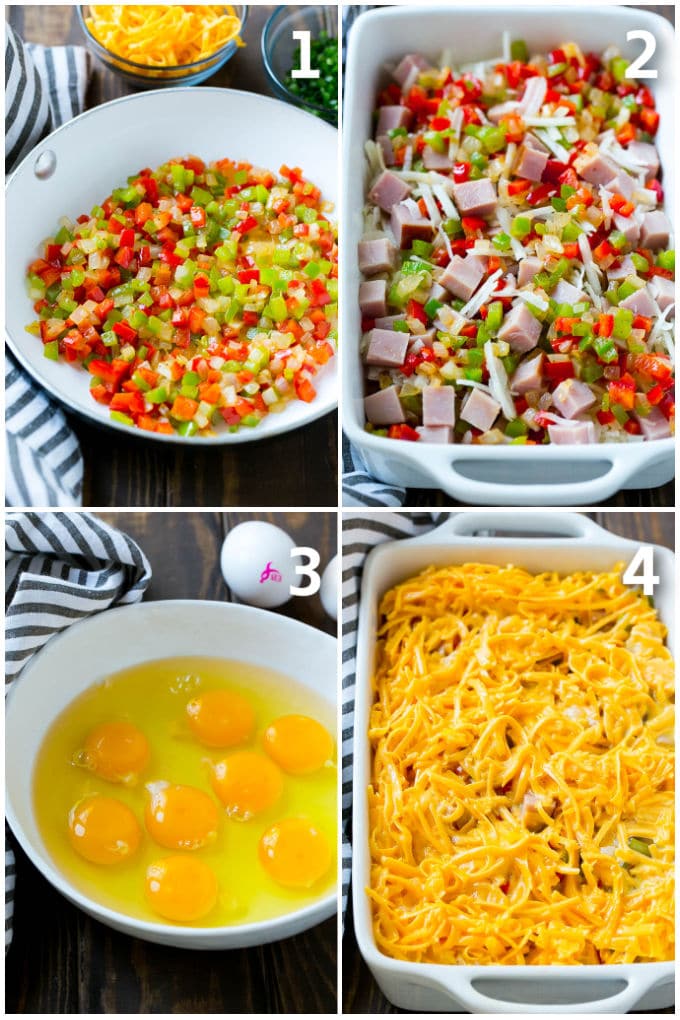 Hash Brown Egg Casserole Recipe | Breakfast Casserole with Ham | Hash Brown Casserole | Ham and Egg Casserole | Egg Casserole with Ham #casserole #breakfast #eggs #egg #hashbrown #ezlod Step by step shots showing how to make an egg casserole.
