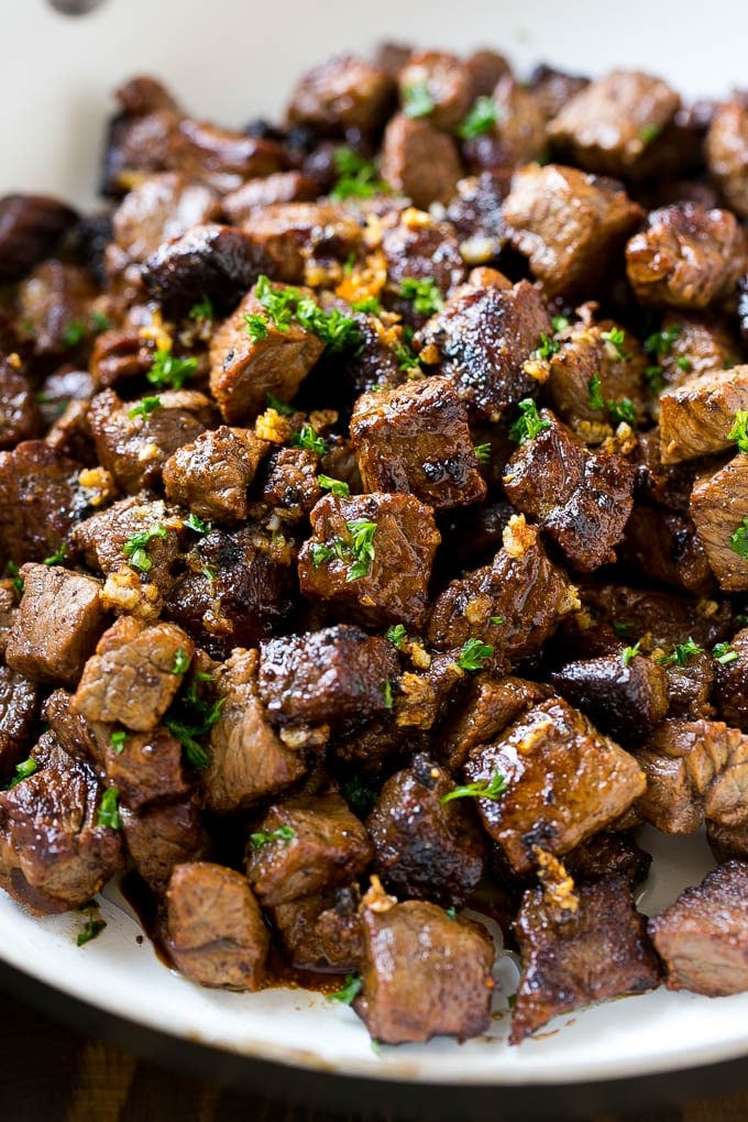 Steak Bites in Garlic Butter Recipe | Garlic Steak | Sirloin Steak Recipe | Steak Appetizer #steak #lowcarb #keto #ezlod #dinner Bites of sirloin steak in a garlic sauce.