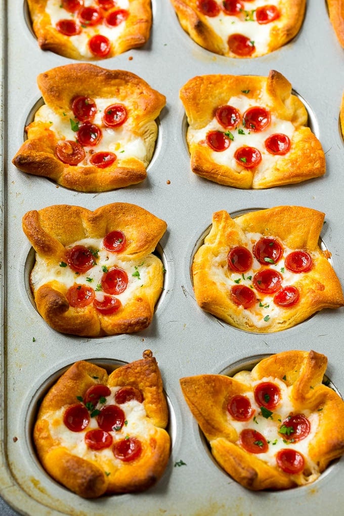 Pizza Muffins Recipe | Pizza Bites | Pizza Cups | Pizza Appetizer #pizza #appetizer #ezlod Savory pizza muffins in a muffin tin.
