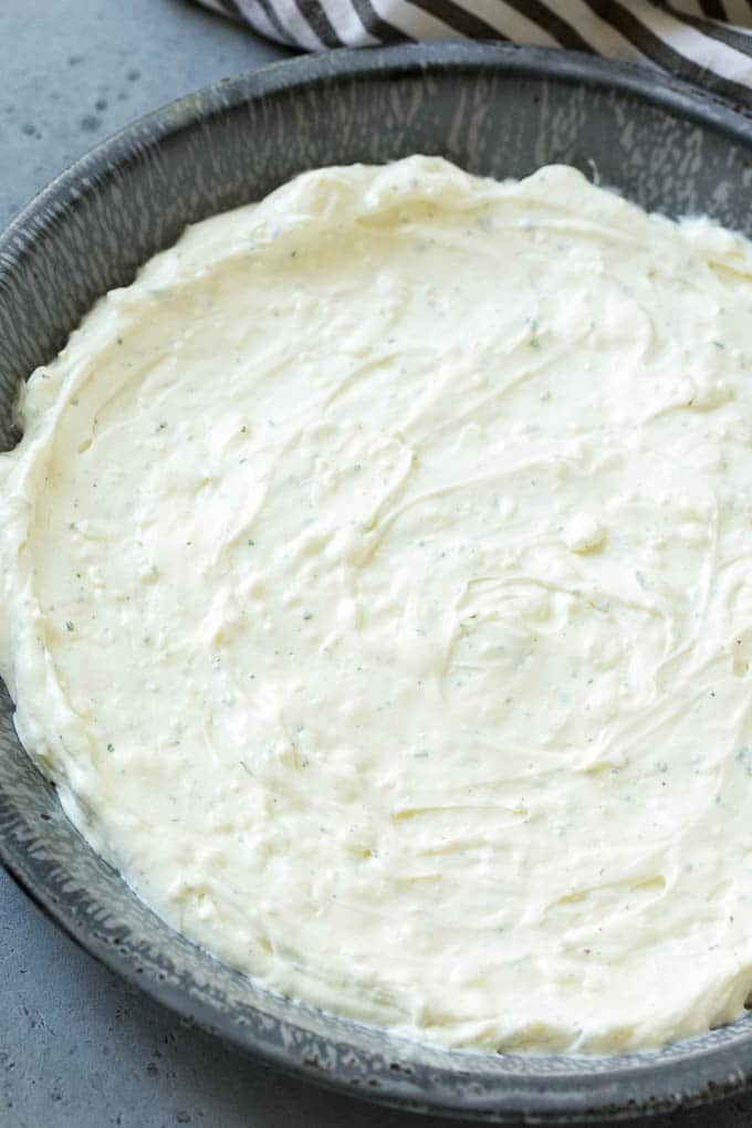BLT Dip Recipe | Bacon Dip Recipe | Ranch Dip #dip #ranch #bacon #lettuce #tomato #appetizer #ezlod A layer of cream cheese and sour cream mixed with ranch seasoning.