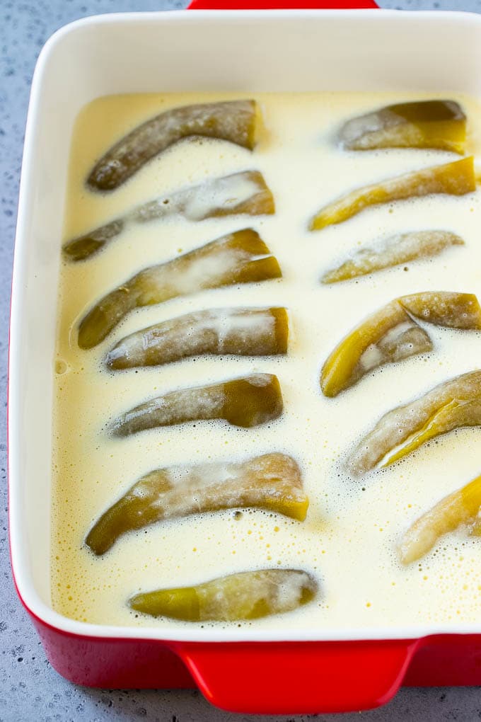 Chile Relleno Casserole Recipe | Baked Chile Rellenos | Mexican Casserole #casserole #chiles #mexican #cheese #dinner #ezlod Stuffed green chiles in an egg batter.