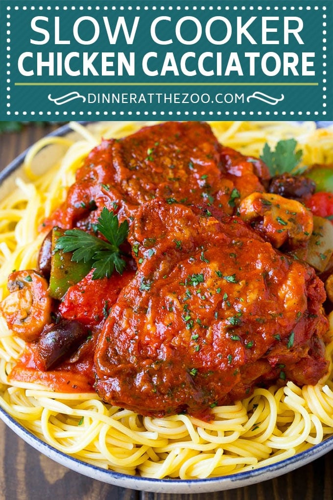 Slow Cooker Chicken Cacciatore Recipe | Italian Chicken #chicken #crockpot #slowcooker #dinner #italianfood #peppers #ezlod