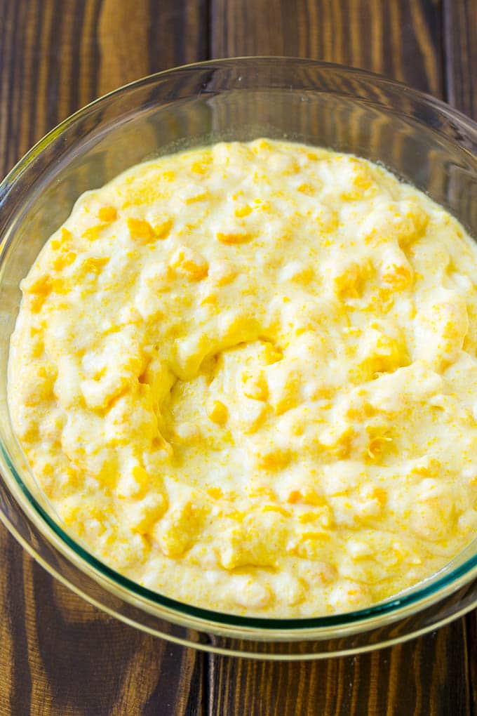 Corn Pudding Recipe | Corn Casserole | Corn Side Dish #corn #pudding #casserole #sidedish #thanksgiving #dinner #ezlod A bowl of batter.