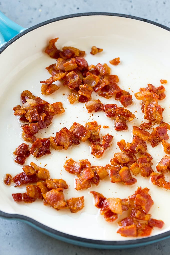 Fried Cabbage Recipe | Cabbage with Bacon | Cabbage Side Dish #cabbage #bacon #sidedish #lowcarb #keto #ezlod Cooked bacon in a skillet.