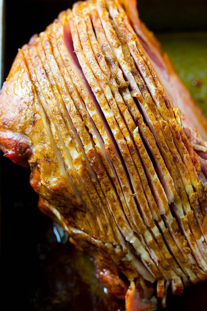 Honey Baked Ham Recipe | Glazed Ham | Holiday Ham #ham #dinner #ezlod #christmas #thanksgiving #easter A spiral cut ham that's been baked and is ready for glaze.