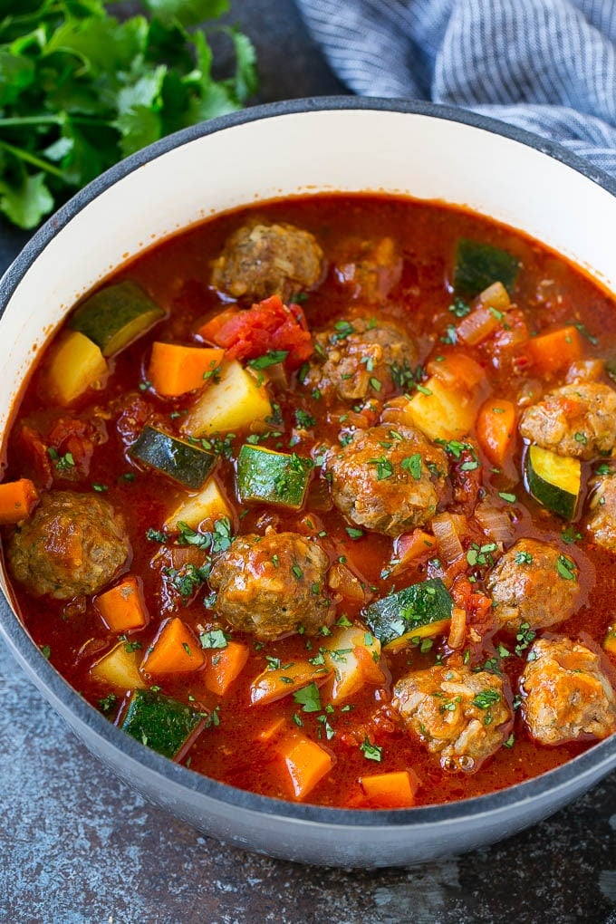 Albondigas Soup | Meatball Soup | Mexican Soup #soup #meatballs #beef #rice #glutenfree #dinner #ezlod #comfortfood Albondigas soup made with beef meatballs, vegetables and potatoes.
