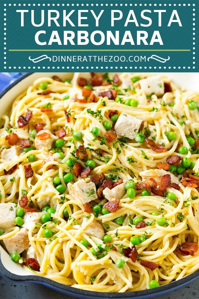 Turkey Pasta Carbonara | Turkey Pasta | Leftover Turkey Recipe #turkey #pasta #bacon #peas #dinner #ezlod