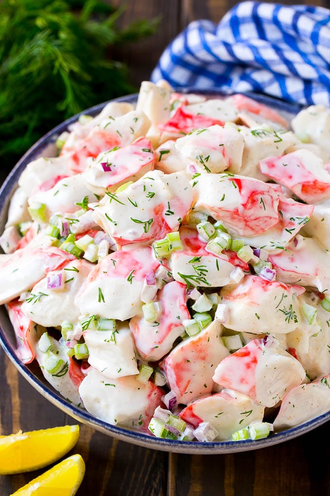 Crab Salad Recipe | Seafood Salad | Deli Salad #crab #salad #seafood #lowcarb #keto #lunch #dinner #ezlod Creamy crab salad with fresh vegetables and dill in a mayonnaise dressing.