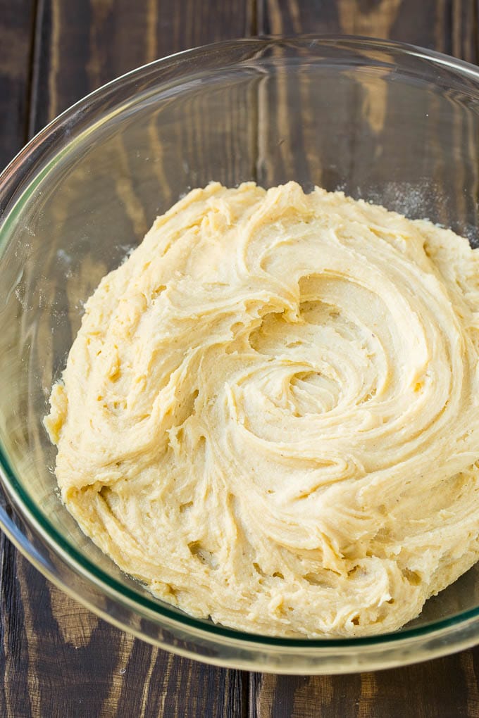 Eggnog Cookies Recipe | Holiday Cookies | Christmas Cookies #cookies #eggnog #baking #christmas #sprinkles #dessert #ezlod Cookie dough in a mixing bowl.