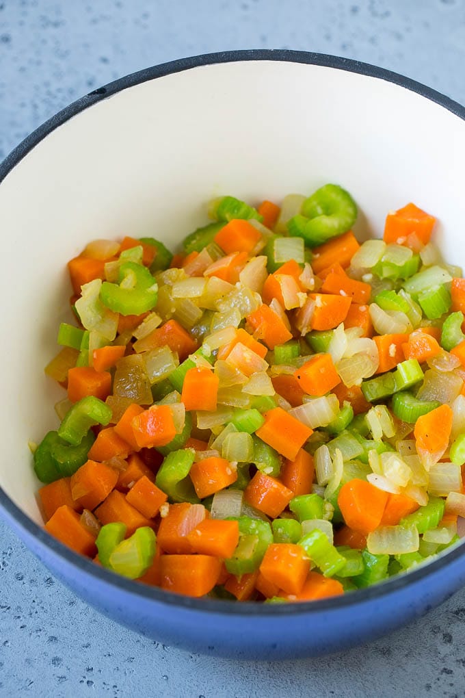 Cabbage Soup Recipe | Vegetable Soup | Veggie Soup | Healthy Soup #soup #healthy #cleaneating #cabbage #vegetables #veggies #dinner #ezlod Carrots, onions and celery in a soup pot.