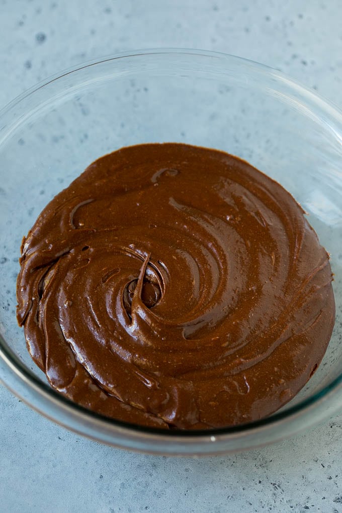 Cosmic Brownies Recipe | Cocoa Brownies | Frosted Brownies #brownies #chocolate #dessert #ezlod #sprinkles A bowl of cocoa brownie batter.