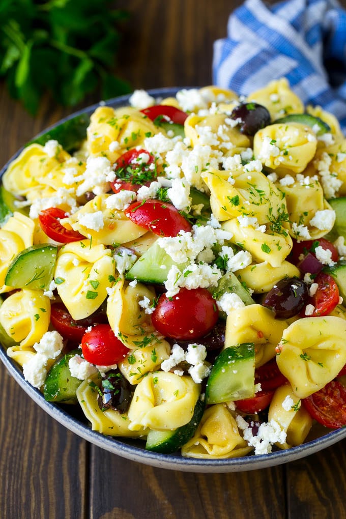 Greek Tortellini Salad Recipe | Pasta Salad | Tortellini Salad | Greek Salad #greek #tortellini #pasta #salad #cucumbers #olives #dinner #ezlod Tortellini salad with cucumber, tomato, olives and feta cheese.