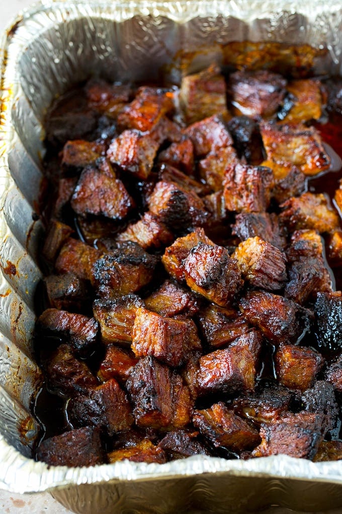 Burnt Ends Recipe | Smoked Brisket | Beef Brisket #brisket #bbq #smoker #beef #dinner #ezlod Burnt ends in a foil pan.