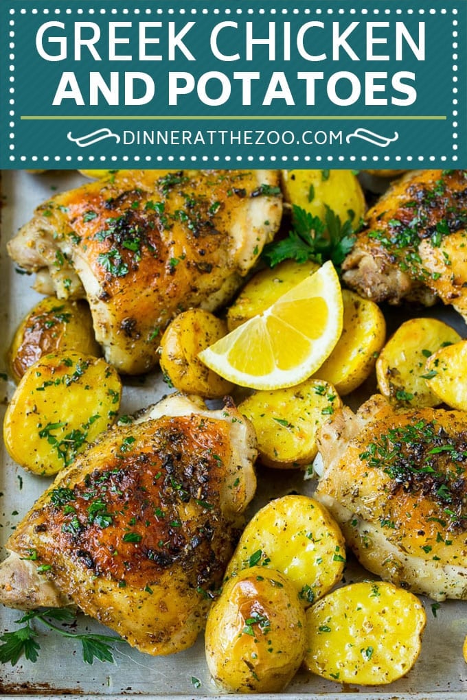 Greek Chicken and Potatoes Recipe | Sheet Pan Dinner | Roasted Chicken Thighs #chicken #chickenthighs #garlic #potatoes #onepotmeal #dinner #ezlod #cleaneating