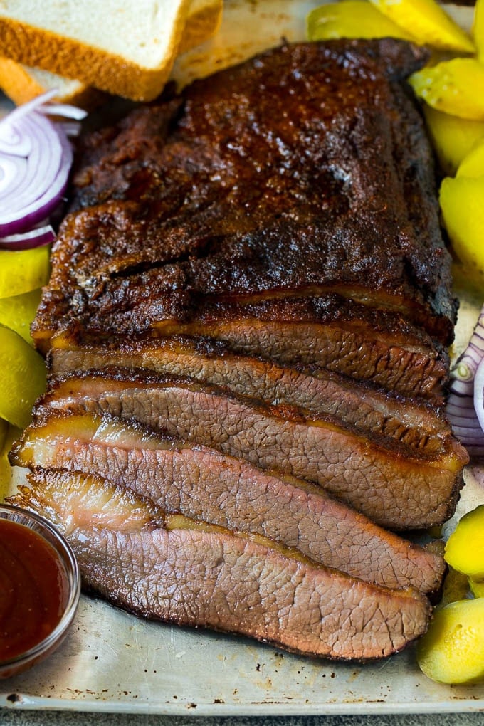 Smoked Brisket Recipe | Beef Brisket | BBQ Beef #brisket #smoker #beef #bbq #dinner #ezlod Smoked brisket sliced and served with pickles, onions and bread.