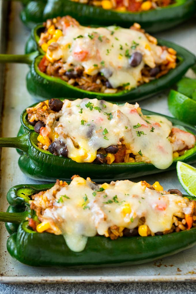 Stuffed Poblano Peppers | Stuffed Peppers | Pasilla Peppers #peppers #stuffedpeppers #beef #rice #beans #corn #dinner #ezlod Stuffed poblano peppers filled with rice, corn, beans and meat.