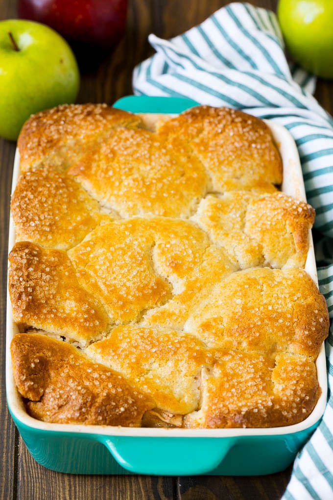Apple Cobbler Recipe | Apple Dessert #apples #cobbler #dessert #baking #fall #ezlod A dish of baked apple dessert topped with sugar.