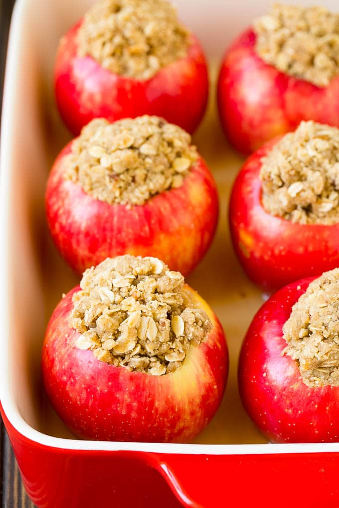 Baked Apples | Stuffed Apples #apples #fall #dessert #sweettooth #ezlod Oatmeal and brown sugar stuffed into hollowed out fruit.