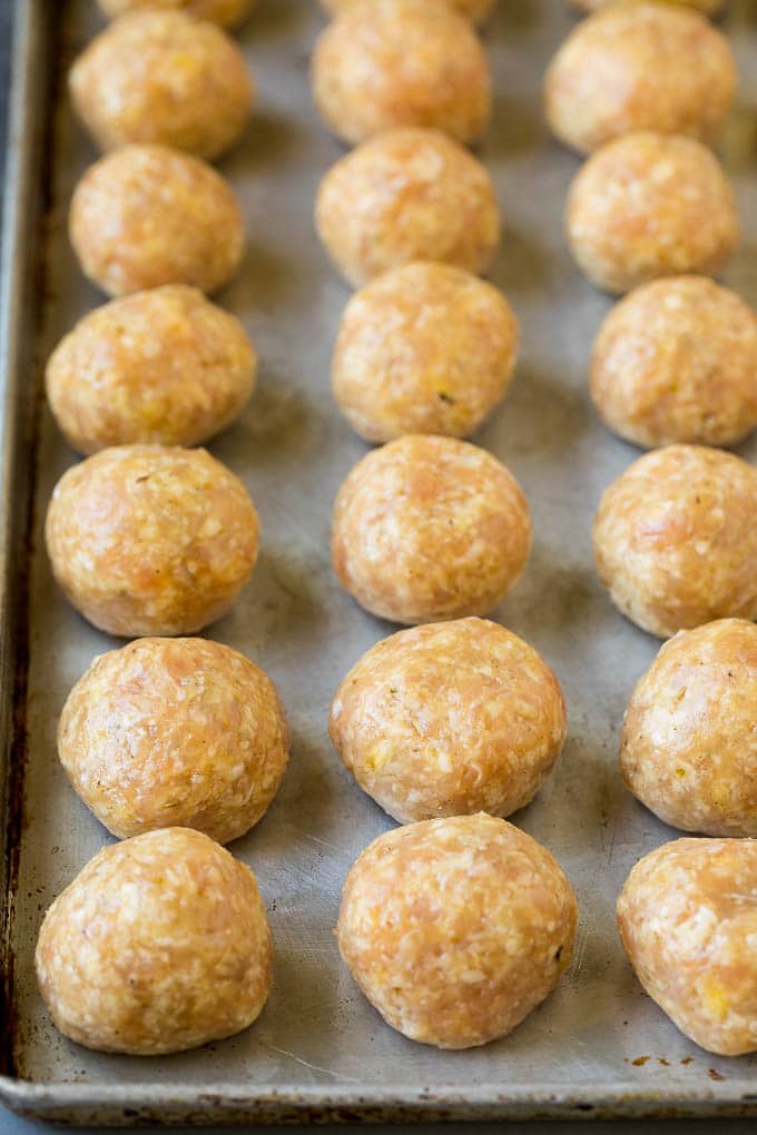 Chicken Meatballs Recipe | Baked Meatballs #chicken #meatballs #dinner #ezlod #comfortfood Ground chicken with herbs and spices, rolled into balls.