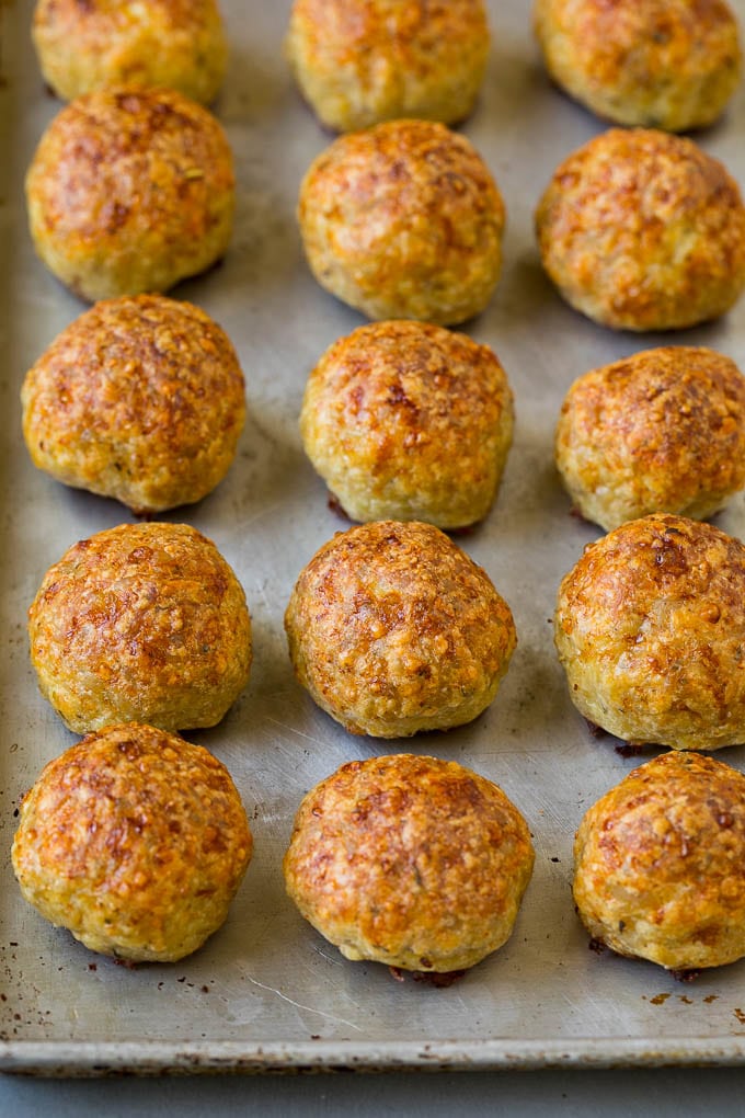 Chicken Meatballs Recipe | Baked Meatballs #chicken #meatballs #dinner #ezlod #comfortfood Baked meatballs on a sheet pan.