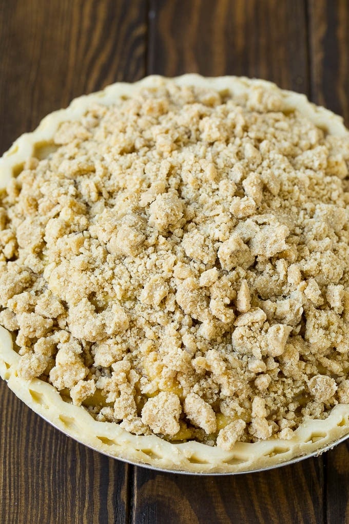 Dutch Apple Pie Recipe | Homemade Apple Pie #pie #apple #dessert #baking #fall #ezlod Brown sugar topping on top of an unbaked pie.