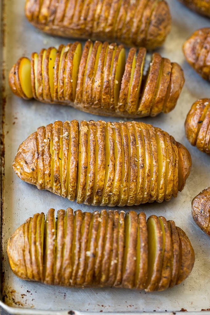 Hasselback Potatoes Recipe #potatoes #bacon #sidedish #cheese #dinner #ezlod Roasted thinly sliced potatoes.