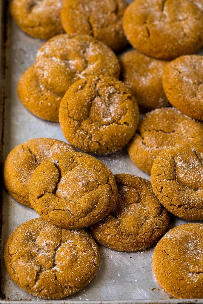 Molasses Cookies Recipe | Spice Cookies #cookies #baking #christmas #dessert #ezlod Baked cookies on a sheet pan.