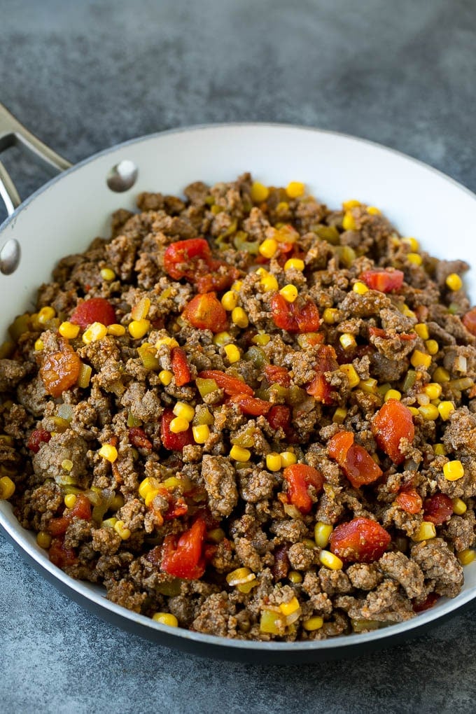 Mexican Lasagna Recipe | Mexican Casserole #mexican #lasagna #groundbeef #beans #dinner #cheese #ezlod Ground beef cooked with tomatoes, green chilies and corn.