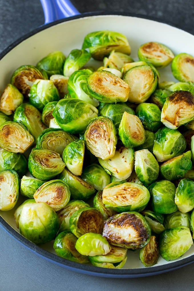 Sauteed Brussels Sprouts Recipe | Brussels Sprouts Side Dish #brusselssprouts #sprouts #veggies #sidedish #garlic #vegetarian #dinner #ezlod Halved sprouts cooked until browned.