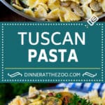 Tuscan Farfalle Pasta Recipe #pasta #cheese #spinach #mushrooms #dinner #ezlod