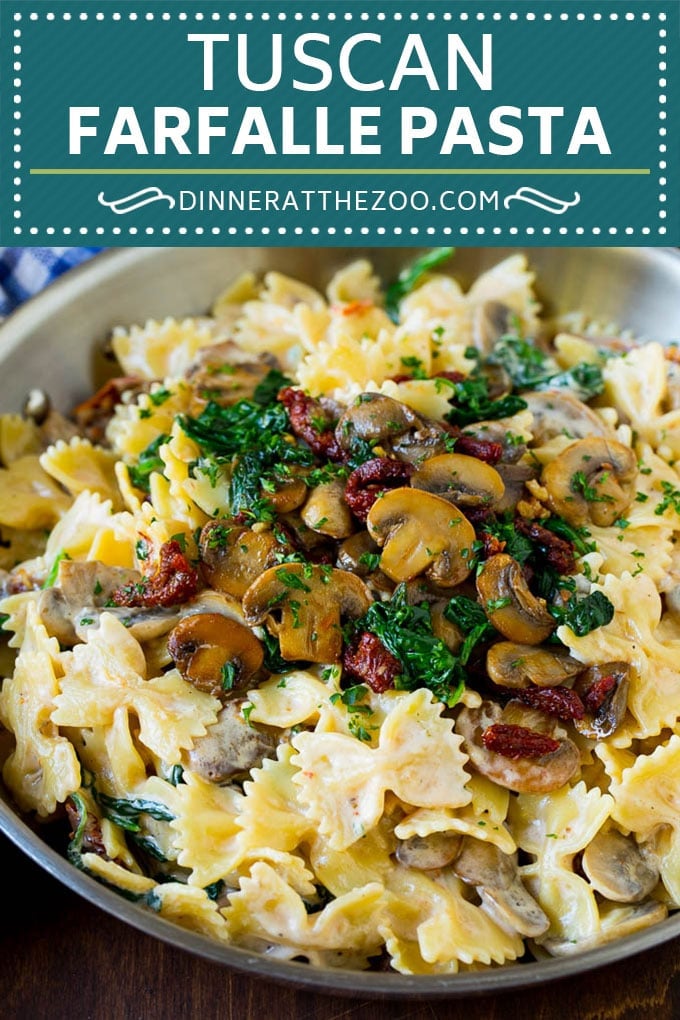 Tuscan Farfalle Pasta Recipe #pasta #cheese #spinach #mushrooms #dinner #ezlod