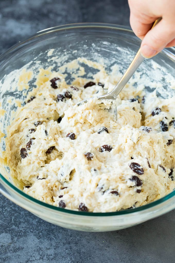 Irish Soda Bread Recipe #bread #baking #stpatricksday #sidedish #ezlod A bowl of buttermilk bread dough.