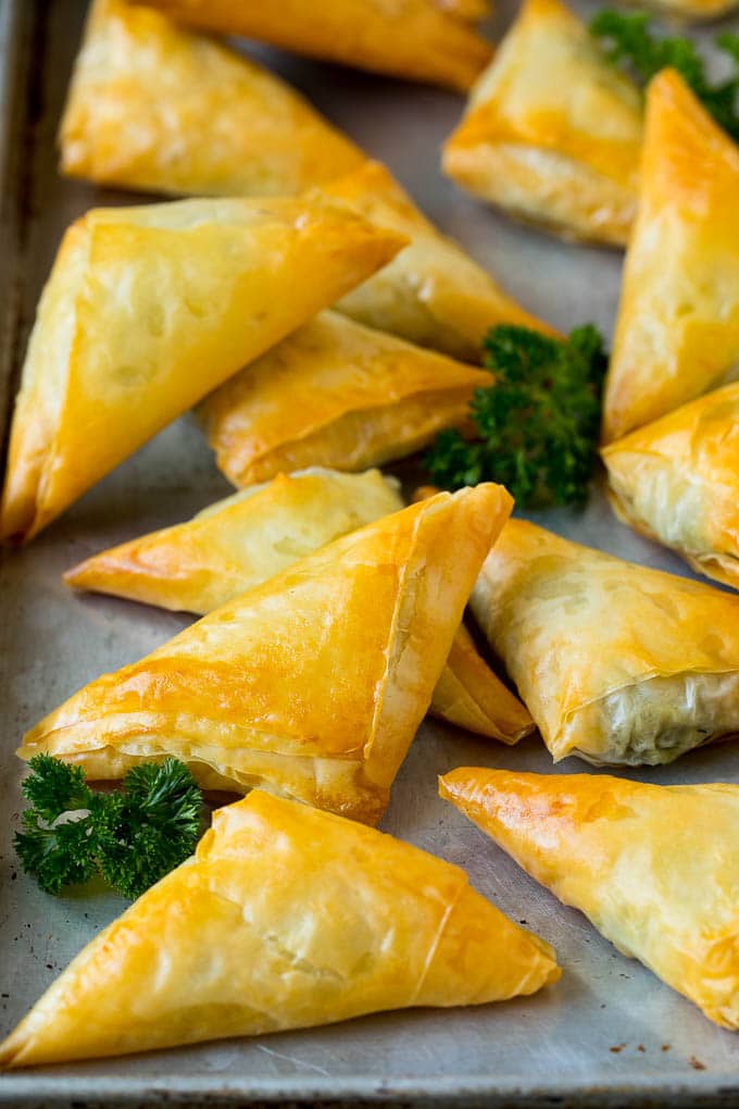 Spanakopita Recipe #appetizer #snack #spinach #cheese #ezlod Baked spanakopita filled with spinach and cheese.