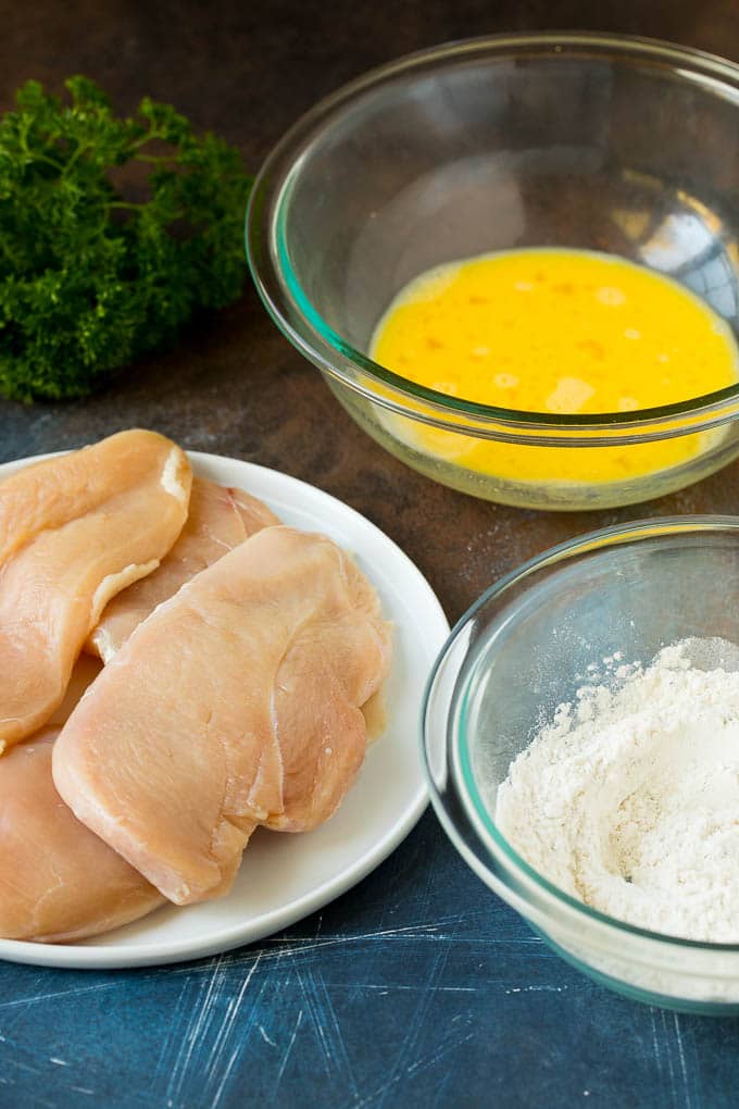 Chicken Francese Recipe #chicken #lemon #dinner #ezlod Chicken breasts, seasoned flour and egg batter.