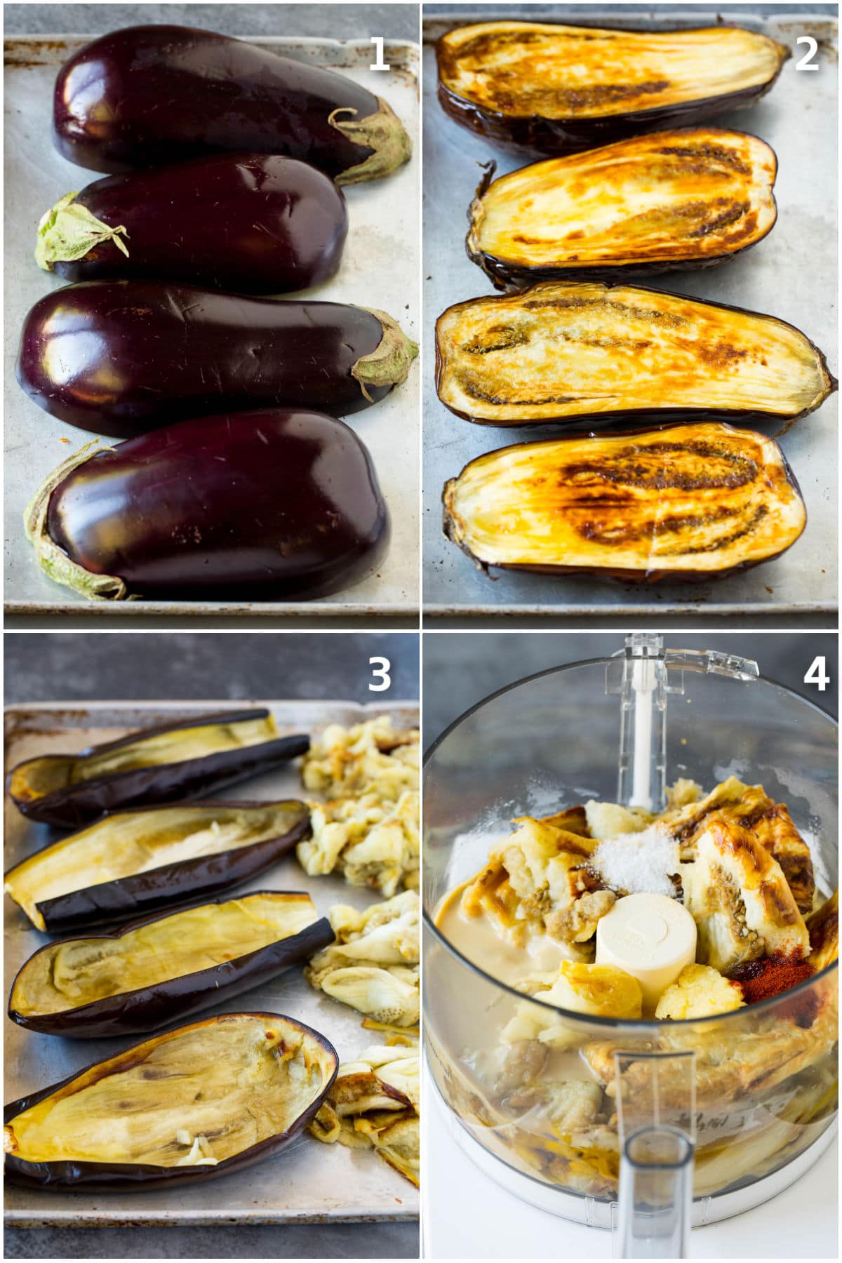 Baba Ganoush Recipe | Eggplant Dip #eggplant #appetizer #dip #healthy #glutenfree #lowcarb #ezlod Process shots showing how to roast and puree eggplant.