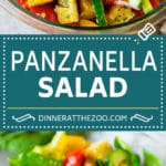 Panzanella salad with toasted bread cubes and colorful vegetables all tossed in a homemade dressing. #salad #ezlod