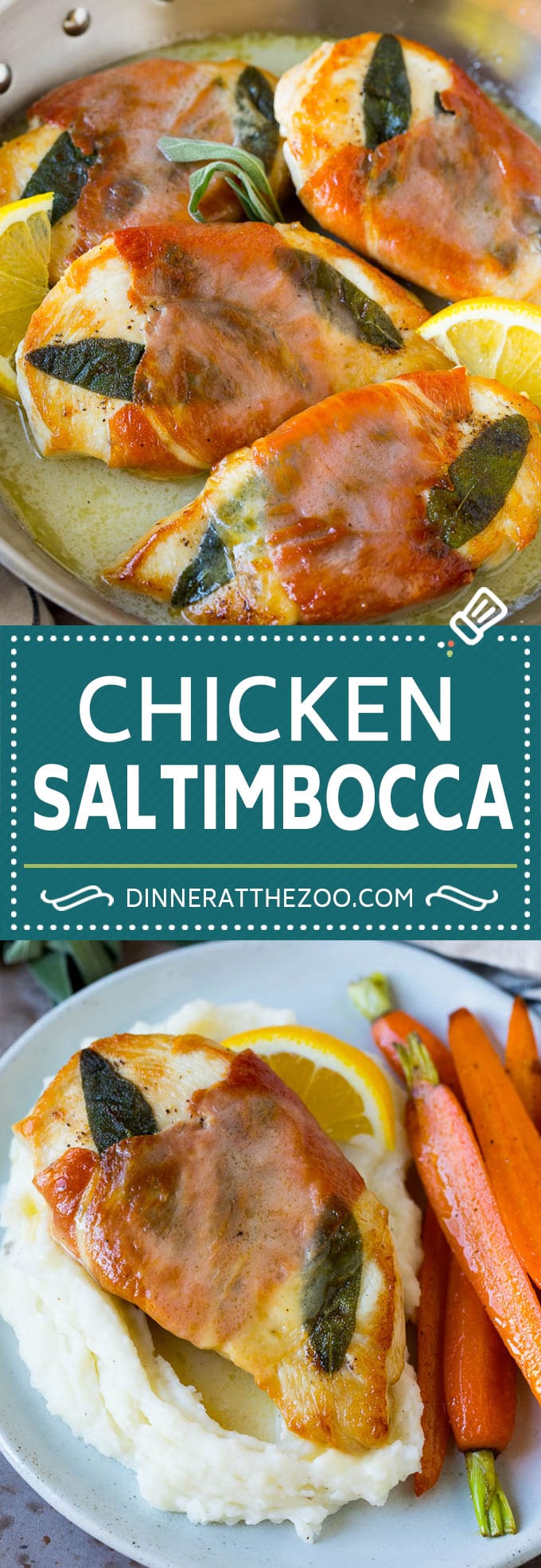 Chicken saltimbocca is chicken cutlets flavored with sage and prosciutto in a lemon sauce. #chicken #ezlod
