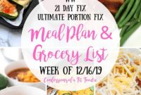 Weekly 21 Day Fix and WW Meal Plan and Grocery List for December 16